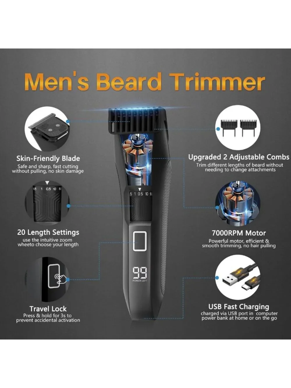 Waterproof Body & Beard Trimmer for Men, Grooming Kit with Precision Blades